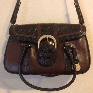 Brahmin Brown Leather Croc-Embossed Crossbody Purse